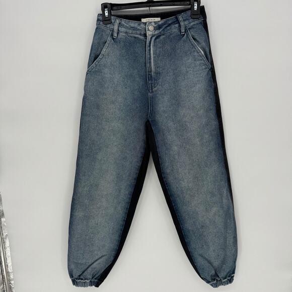 PacSun Two Tone Denim Jogger Jeans Black Blue Distressed Vintage Style Size 26 - Picture 2 of 9